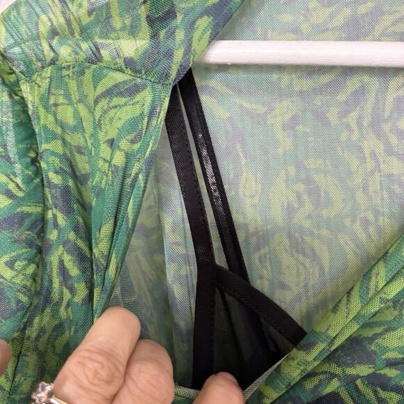 & Other Stories Long Sleeve Pleated Mesh Green Midi Dress S - Picture 8 of 13